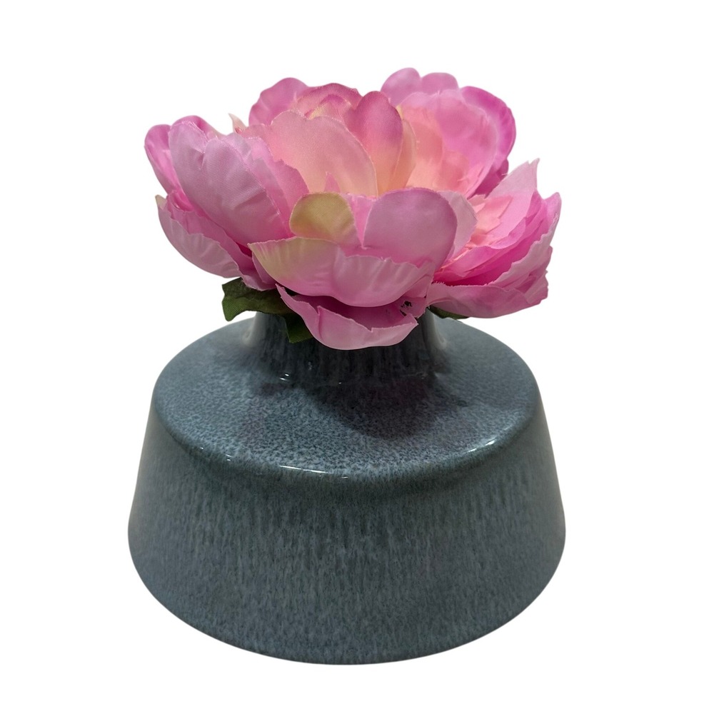 Blue Gray Ceramic Bud Vase Reactive Glaze Speckled Tapered Round 4 Inch Decor